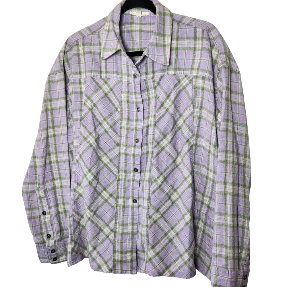 Purple Plaid Easel casual button down shirt womens size large